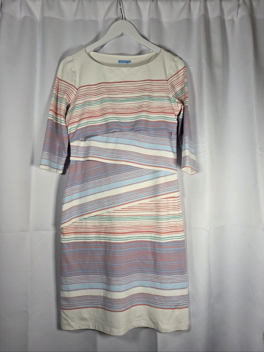 J. McLaughlin Nicola Catalina Cloth Dress Cream White Pink Blue Size S